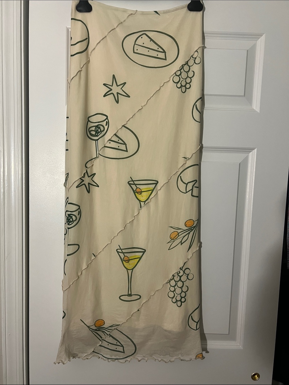 Stylish Cream Maxi Skirt with Olive Green Cocktail Print